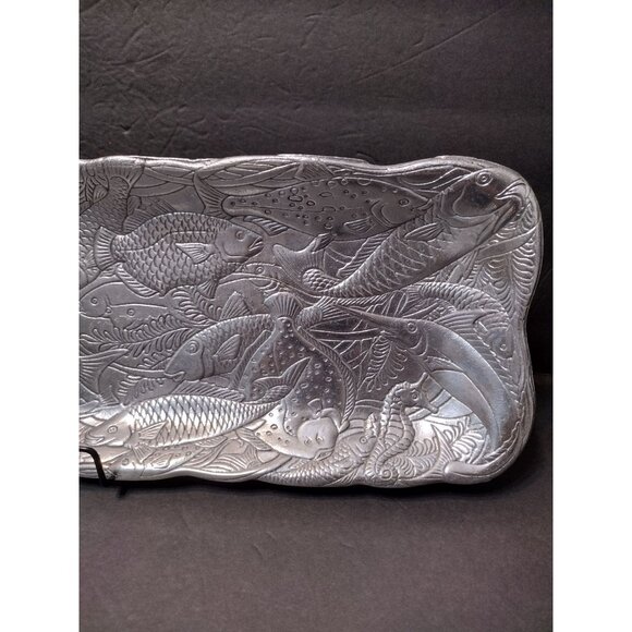 Arthur Court Metal Serving Platter, 19" Rectangular Fish Design Tray Mid Century - Picture 9 of 16